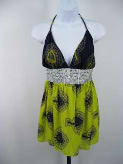 TRICIA FIX Chartreuse Pattern Backless Halter Shirt M  