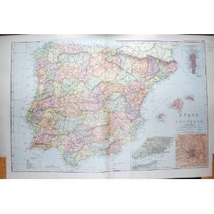   BACON MAP 1894 SPAIN PORTUGAL LISBON MADRID GIBRALTAR