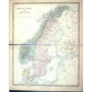   Norway Denmark Baltic Sea Harrow Antique Map 1880: Home & Kitchen