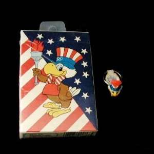  Olympics Sam The Olympic Eagle Lot Ring & Playing Cards 