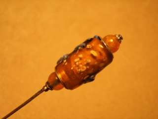 Blue 3D Tree Frog W/Amber Tones on a Amber Glass Bead~Rim is Stamped 