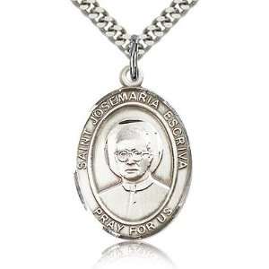   Sterling Silver 1in St Josemaria Escriva Medal & 24in Chain Jewelry
