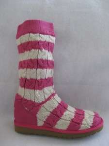 AUTHENTIC UGG AUSTRALIA CLASSIC TALL STRIPE CABLE KNIT FUCHSIA (PINK 