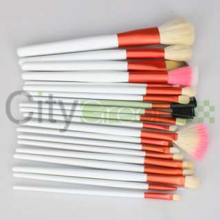 20 Pcs White Pro Cosmetic Eyeshadow Powder Makeup Brush Set + Pink 