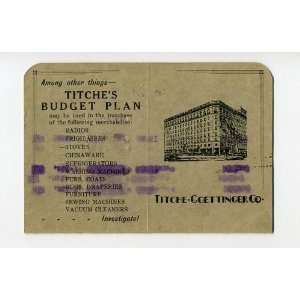  Titche Goettinger Co. 1933 Budget Plan Card Dallas Texas 