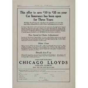  1929 Chicago Lloyds Car Insurance Policy AMA Orig. Ad 