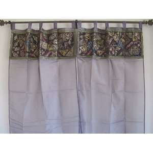   Gray Indian Beaded Window Decorative Curtains Panels