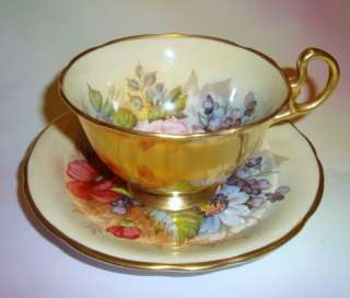 Signed Handpainted Floral & Gold J A Bailey Aynsley Tea Cup and Saucer 