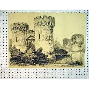   C1810 Drawing Castle Tower Windows Country Scene River