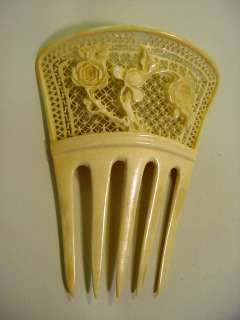 Antique 1800s FINE OPEN WORK Chinese Hand Carved Ox Bone Hair Comb 