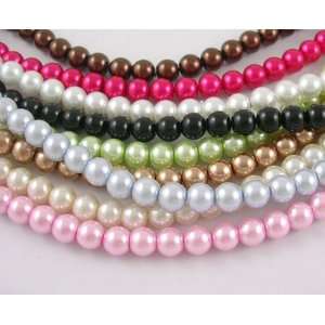 20 Strands Lot Mix, Glass Round Pearl Beads, Dyed Pearlized Pastels 