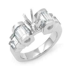 2Ct Baguette Semi Mount Diamond Engagement Rings Plat  