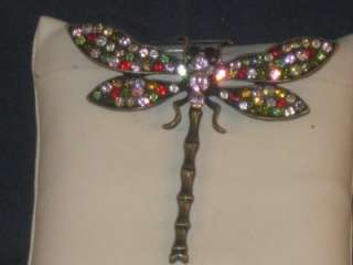 DRAGONFLY PIN/BROOCH BRONZETONE MULTI COLORED CRYSTALS  