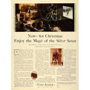  1927 Ad Cine Kodak Camera Christmas Tree Screen Movies Ski 