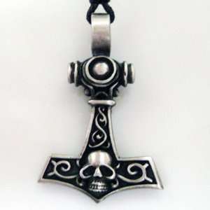  Skull Thors Hammer Thor Pewter Pendant Necklace: Jewelry