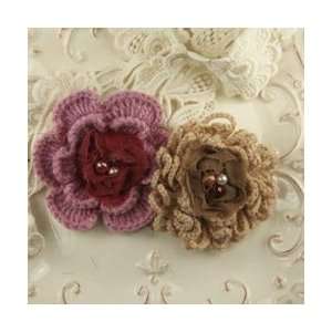   Crochet Flowers W/Silk, Pearls, Beads 2 To 3 2/Pkg Powder Puff Home
