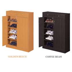 Dark Espresso or Beech 5 Shelf Shoe Drawer Cabinet with Upper Storage 