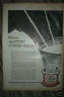 PURINA COW CHOW 1930 DAIRY FARMING AD ADVERTISEMENT  