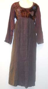 NWT SACRED THREADS BROWN MADRAS EMBROIDERED DRESS S M  