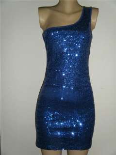 RUE 21 Sexy Blue Sequined One Shoulder Party Evening Cocktail Mini 