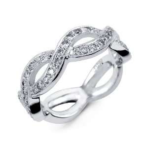    New 14k White Gold Round Diamond Ribbon Fancy Ring: Jewelry