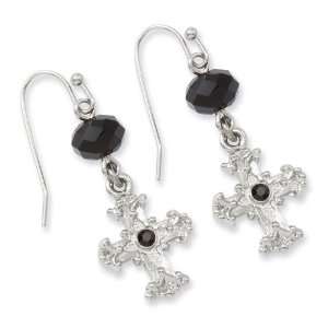  Silver tone, black crystal cross dangle earrings: Jewelry