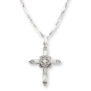  Silver tone Crystal Cross 18in Necklace: Jewelry