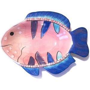 Rhinestone Trimmed Ceramic Fishy Cat Food Bowl  Color & Quantity TWO 