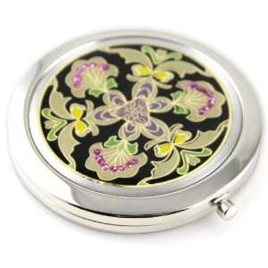 Blooming Flower Sparcle Gel Inlay   Steel Compact Pocket Mirror With 