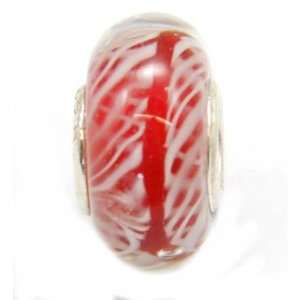    TOC BEADZ 925 Silver Red & Thatching 7mm Slide on Bead Jewelry