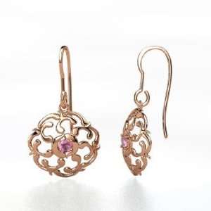  Thangka Earrings, 14K Rose Gold Earrings with Pink 