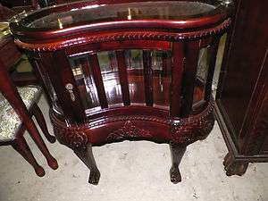   KIDNEY CURIO VITRINE ACCENT TABLE BEVELLED GLASS CABINET SERVING TRAY