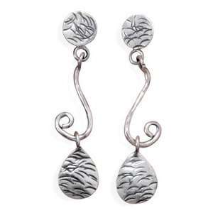   Designer Post Drop Earrings Antiqued Sterling Silver with Texturing