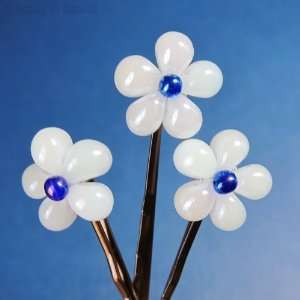   Lii Flower Bobby Pins   beaded white opal flowers with blue: Beauty