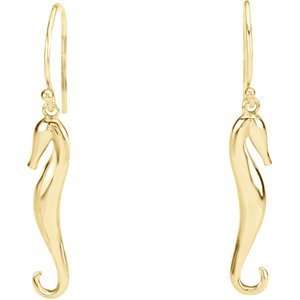  14K Solid Yellow Gold Seahorse Dangle Earring: Jewelry