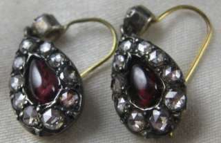 Antique Georgian Garnet & Diamond Pendant Earrings  