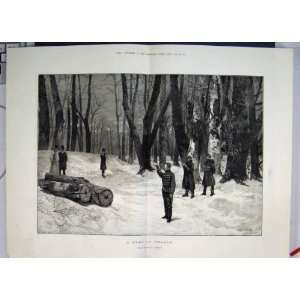  1880 A Gun Duel In France Pistols Men Woods Old Print 