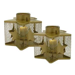   Flameless Star Tea Light Lantern Candle Holder Set 2 pieces   GOLD