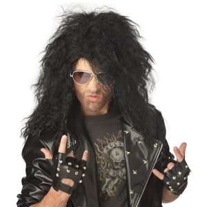 Black Heavy Metal Rocker 80s Rockstar Curly crimped  