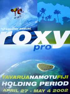 Vtg SURF POSTER ROXY PRO Surf POSTER Tavarua Namotu FIJI SURFING 