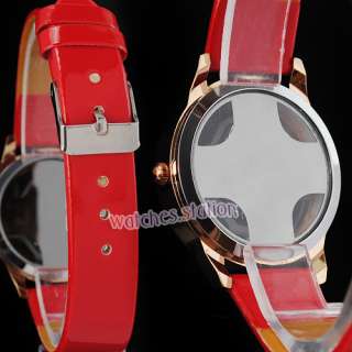 NEW Red Band Special Cross Dial Hollow Lady Quartz Watch Rose Gold 