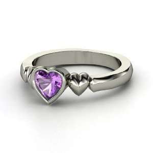  My Heart Beats for You Ring, Heart Amethyst Platinum Ring 