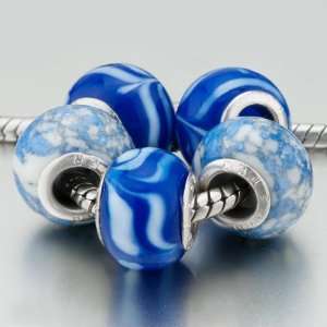   Blue White Stripe Pattern Pandora Beads Bracelets Pugster Jewelry