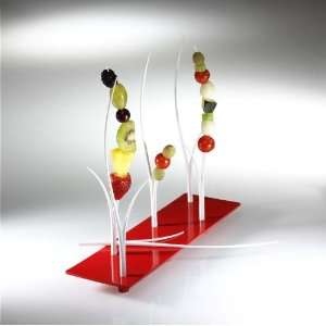  Finger Food Set   Red Tray and 6 White Sticks Kitchen 