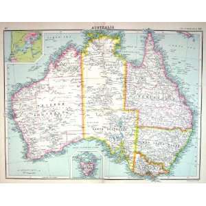  Bartholomew Map C1900 Australia Tasmania Perth Coral Sea 