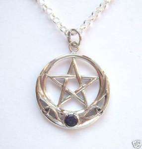 Sterling Silver & Amethyst CZ Pentagram Pendant & Chain  