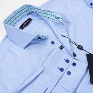 BOGOSSE MATT A 85 (2)(Sm) Blue Stunning Jacquard Woven Sport Shirt NWT 