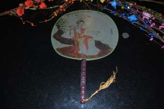 Oriental Asian Silk Paddle Hand Fan 8.5 x 12.5  
