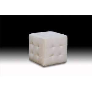     Zen Collection, Bonded Leather Tufted Cube Accent Ottoman in White