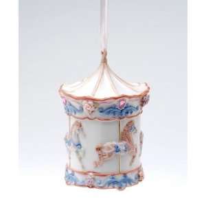  3.5 inch White Pink And Blue Carousel With Horse 